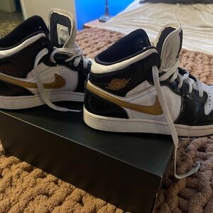 Jordans Youth High-Top Sneakers - Black, White, and Gold